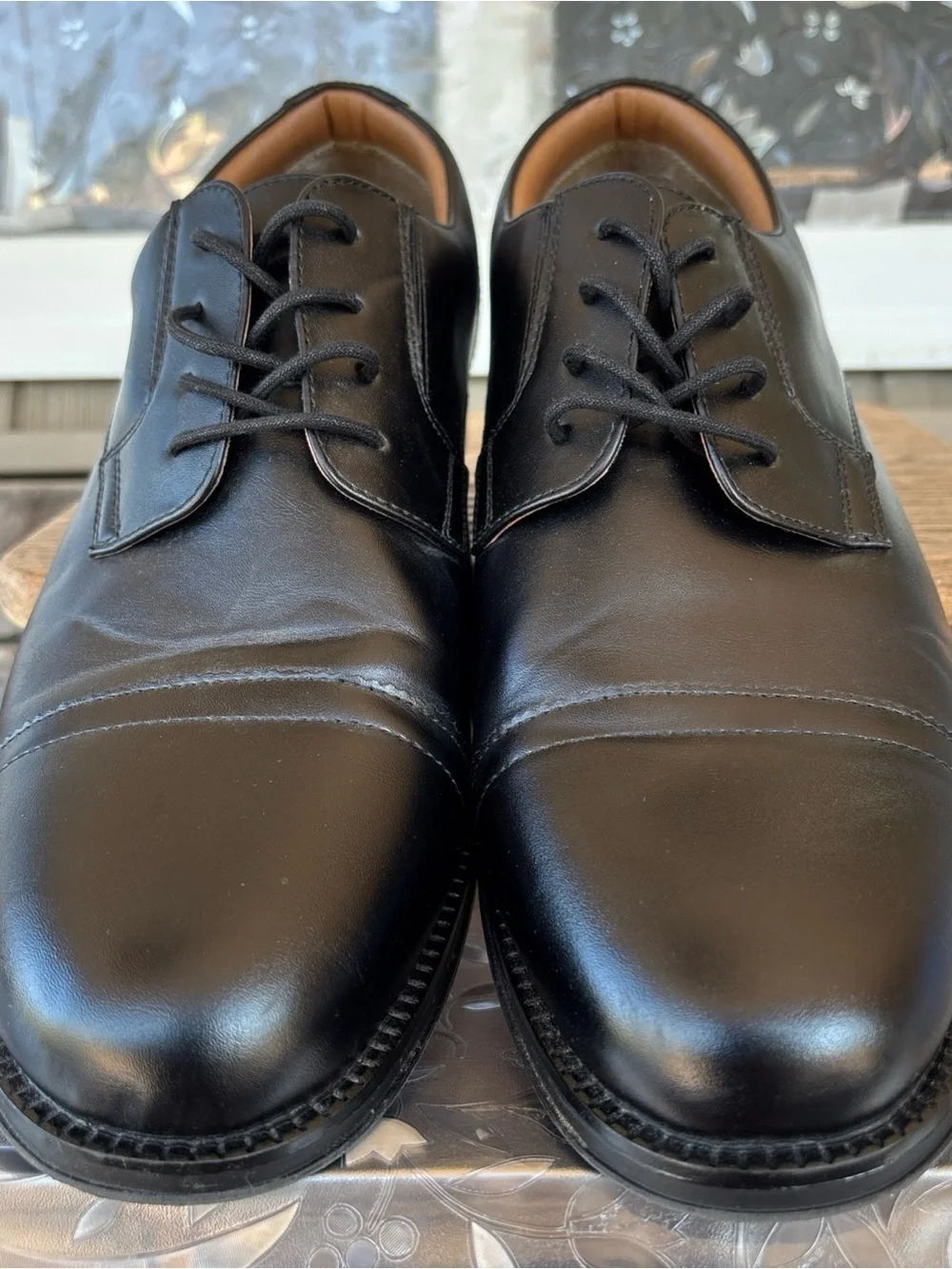 George Black Leather Cap-Toe Derby Shoes Men’s 12 Wide